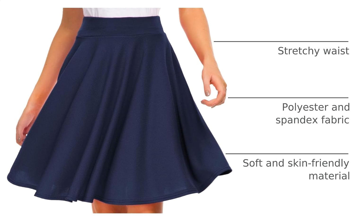 EXCHIC Women's Casual Stretchy Flared Mini Skater Skirt Basic A-Line Pleated Midi Skirt