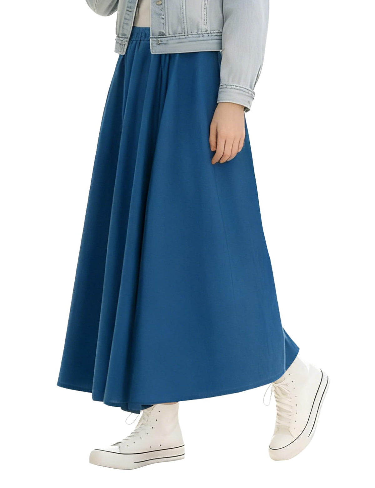 Soojun Women's Solid Cotton Linen Retro Vintage A-line Long Flowy Skirts