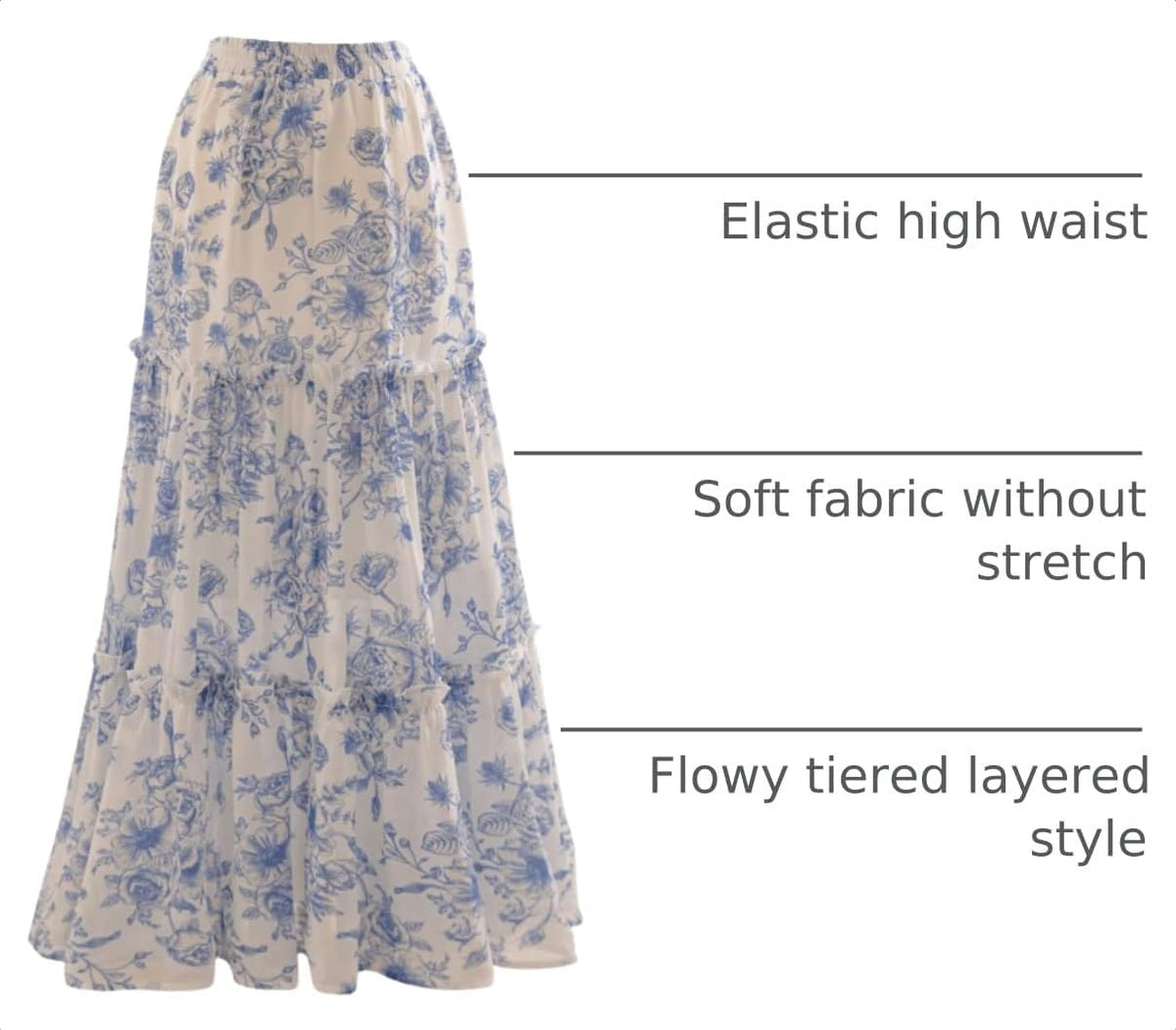 Verdusa Women's Floral Print Tiered Layered Long Skirt High Rise Ruffled Maxi Skirt