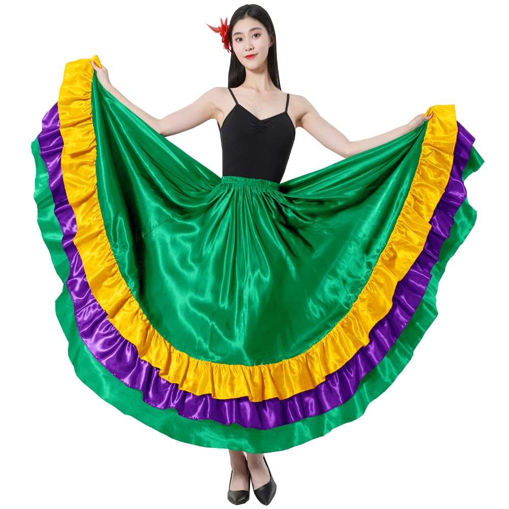 Adult Ruffles Black Red Green Maxi Long Dance Skirt