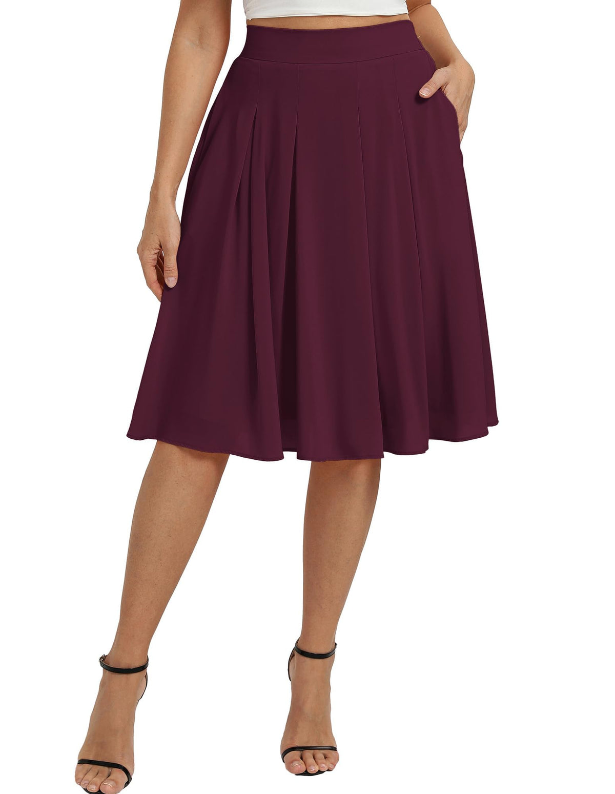 Belle Poque Women Pleated A Line Skirt Below Knee Length