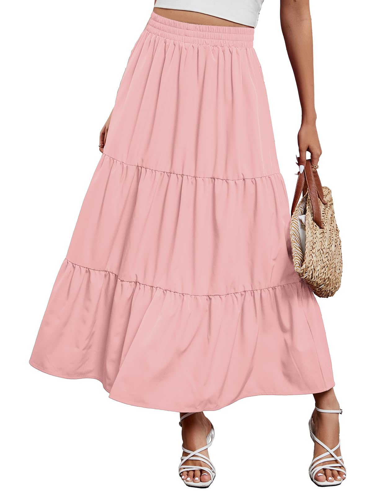 Arolina Maxi Skirts for Women Summer Boho Flowy Tiered Long Beach Skirt