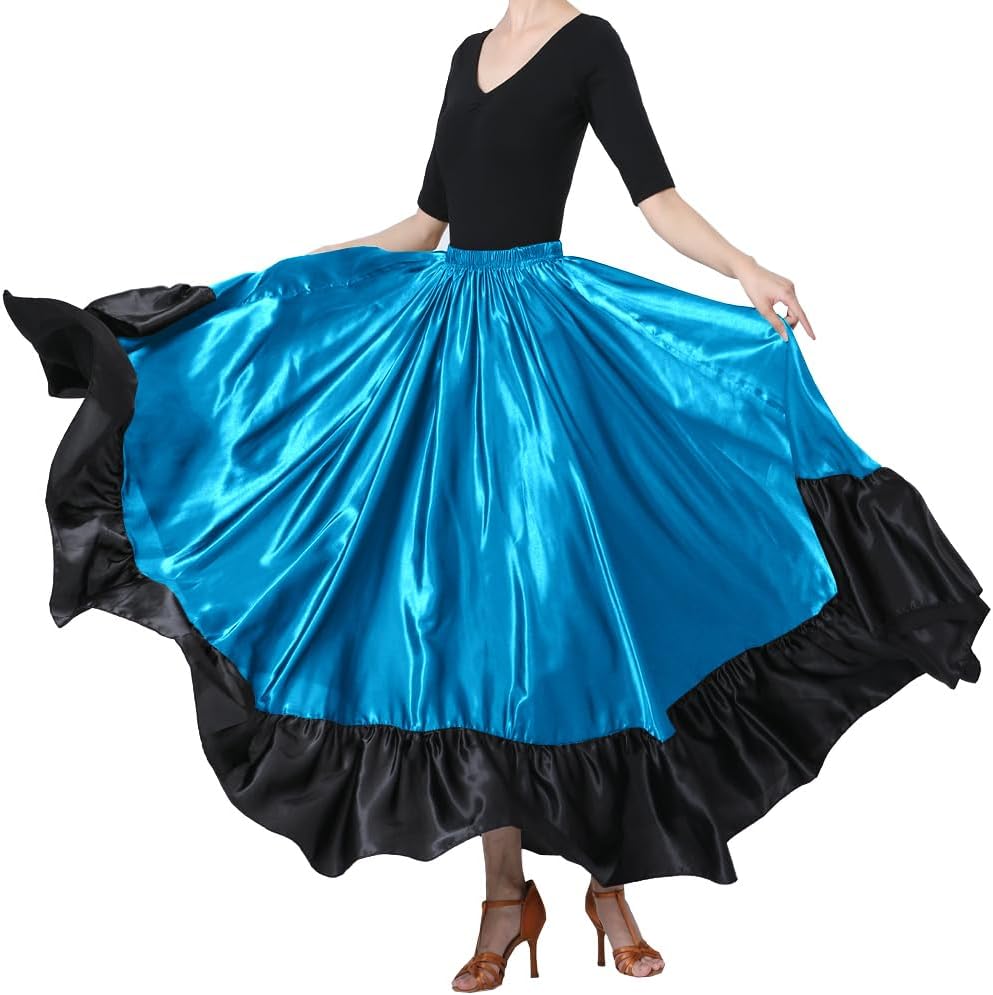 38" Satin Ruffle Long Dance Skirt for Women