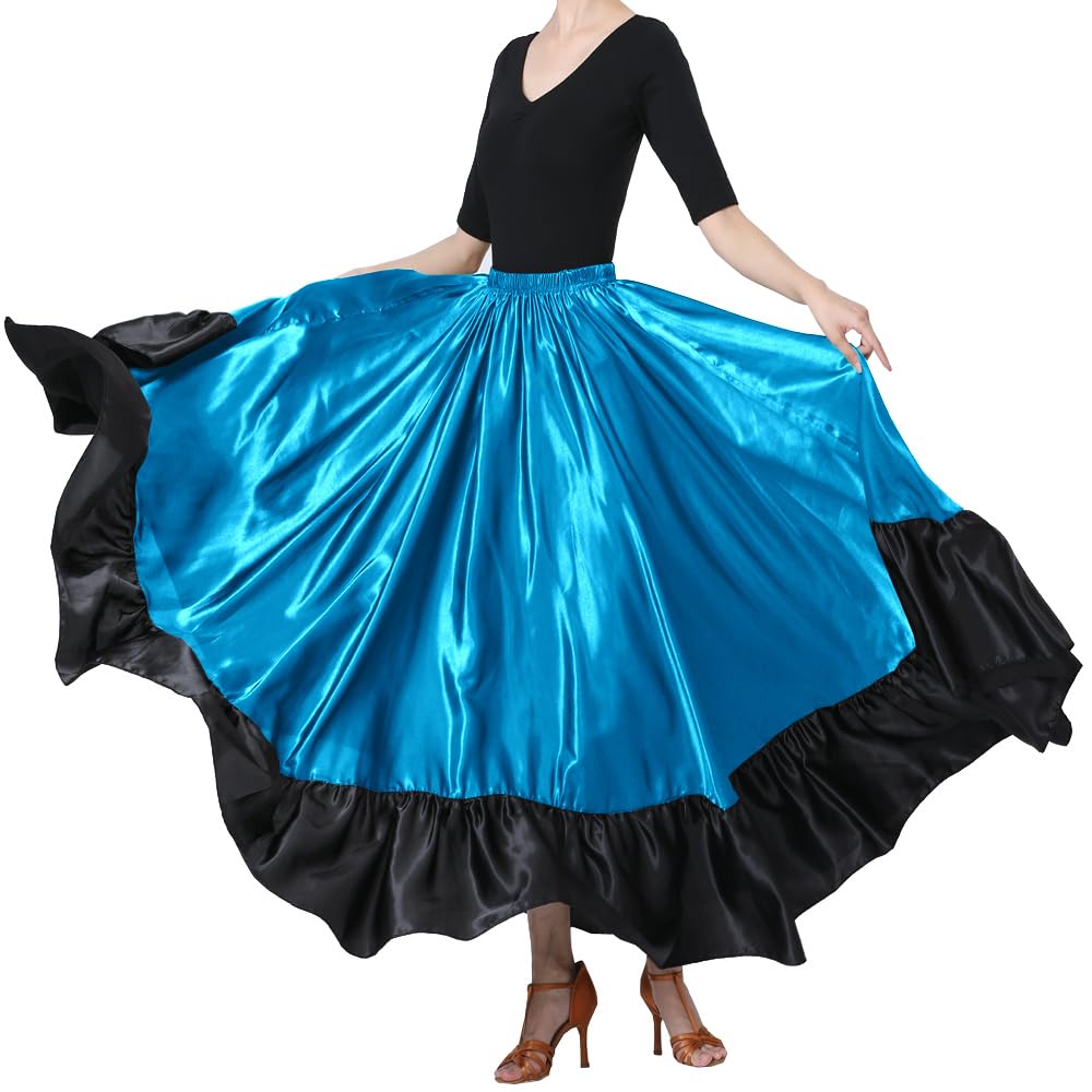 38" Satin Ruffle Long Dance Skirt for Women