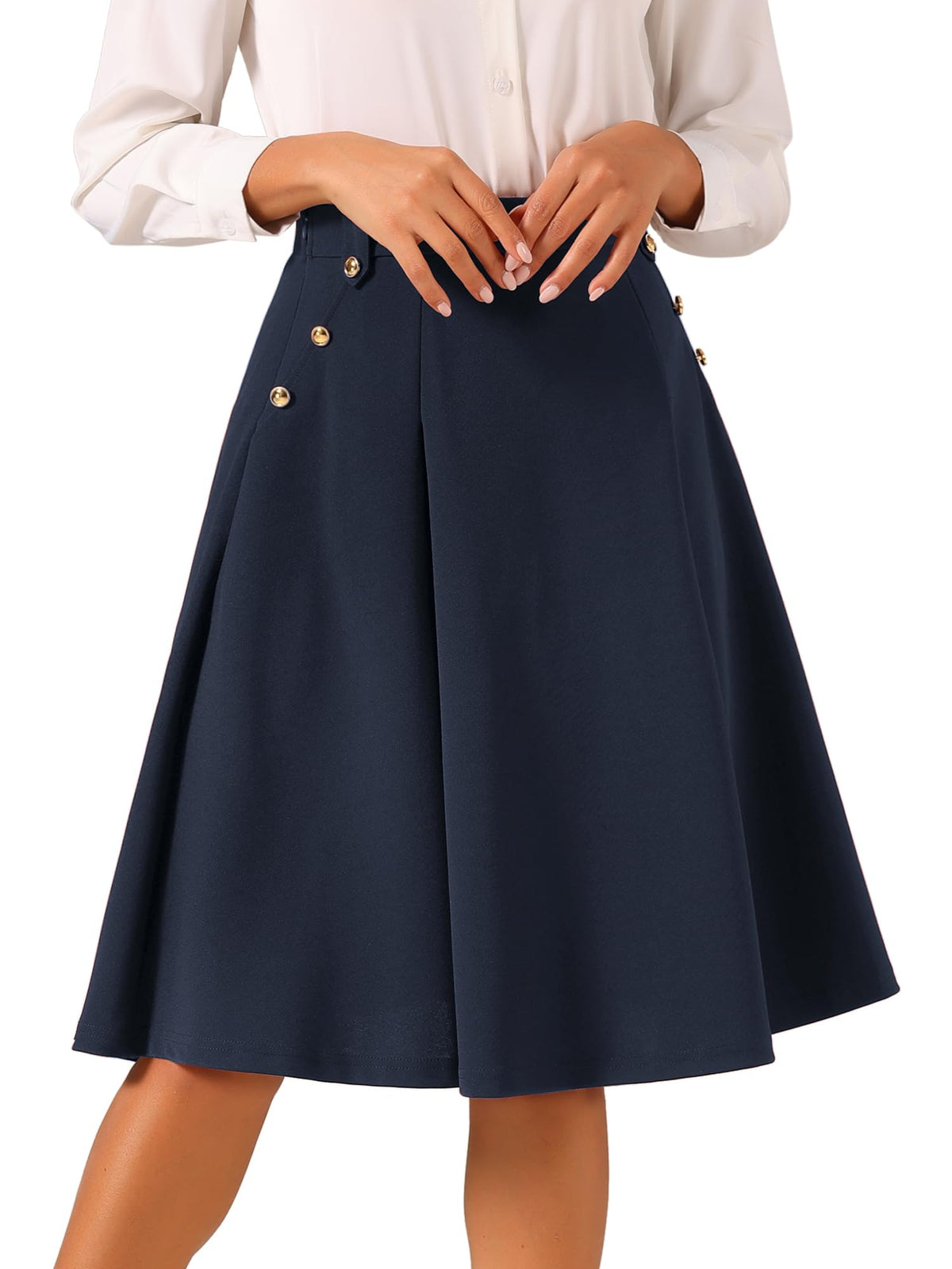 Allegra K Women Vintage High Waist A-Line Pleated Midi Business Skirt