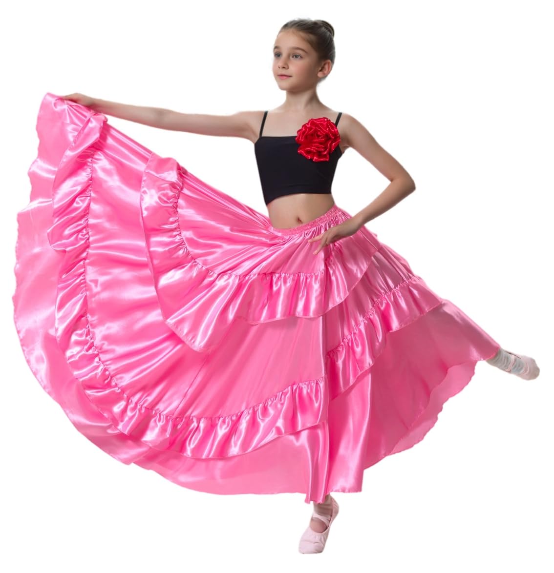 Double Ruffle Long Full Maxi Dance Skirt for Girls 8-12 Years