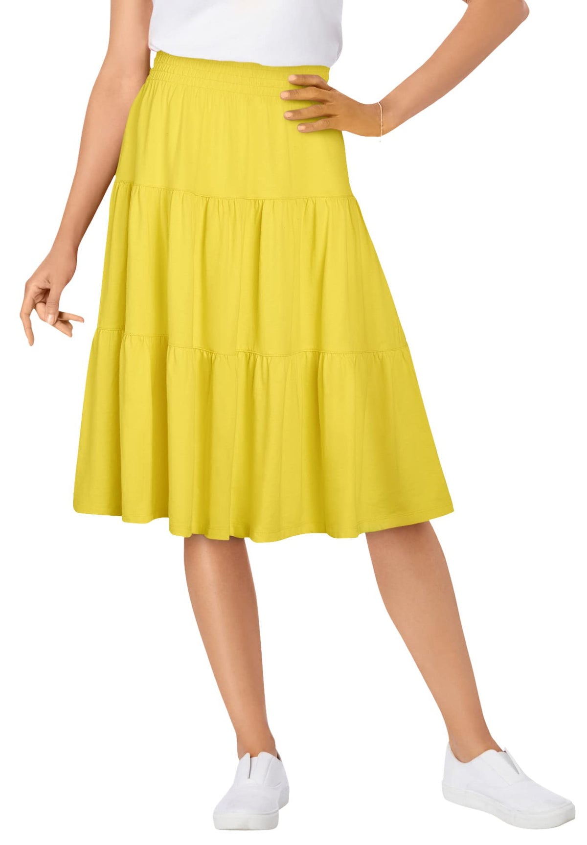 Woman Within Elastic-Waist Knit Tiered Skirt