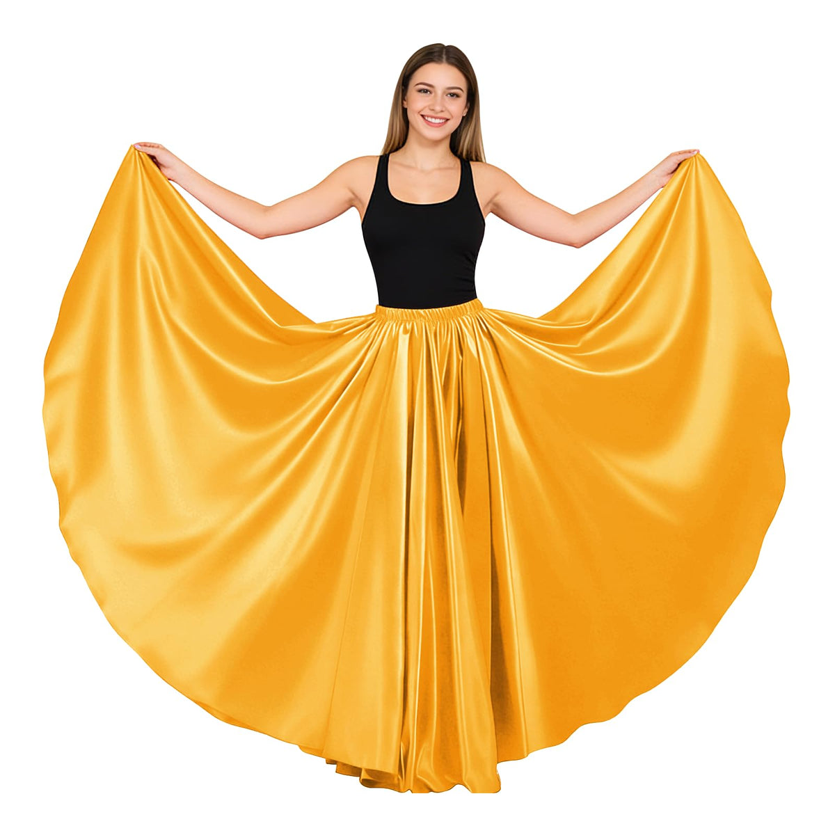 Women Satin Full Circle Ankle Length Swing Long Skirt Maxi Shiny Skirt for Party Cosplay Belly Dance Performance Costume
