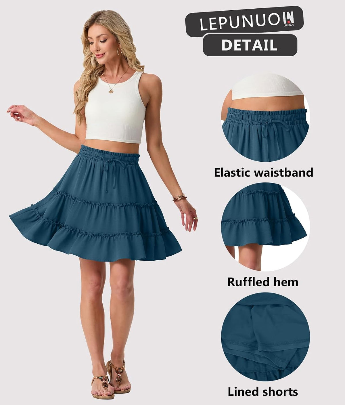 Lepunuo Summer Skirts for Women Flowy Casual Skorts Ruffle Tiered Skirts