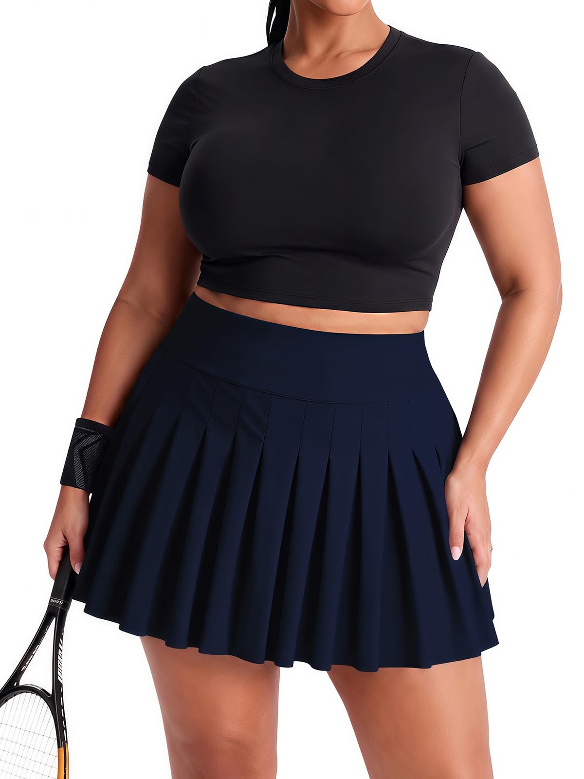 Moon Wood Women's Plus Size Pleated Tennis Skirt with Shorts High Waisted Lightweight Athletic Golf Skorts Workout Skirts