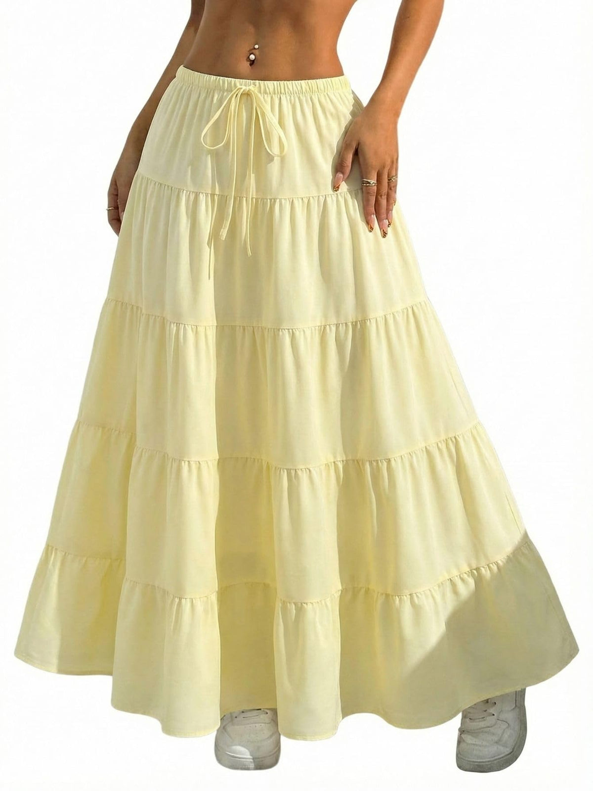 Verdusa Women's Boho Flowy Ruffle Long Maxi Skirt Summer Beach Outfits