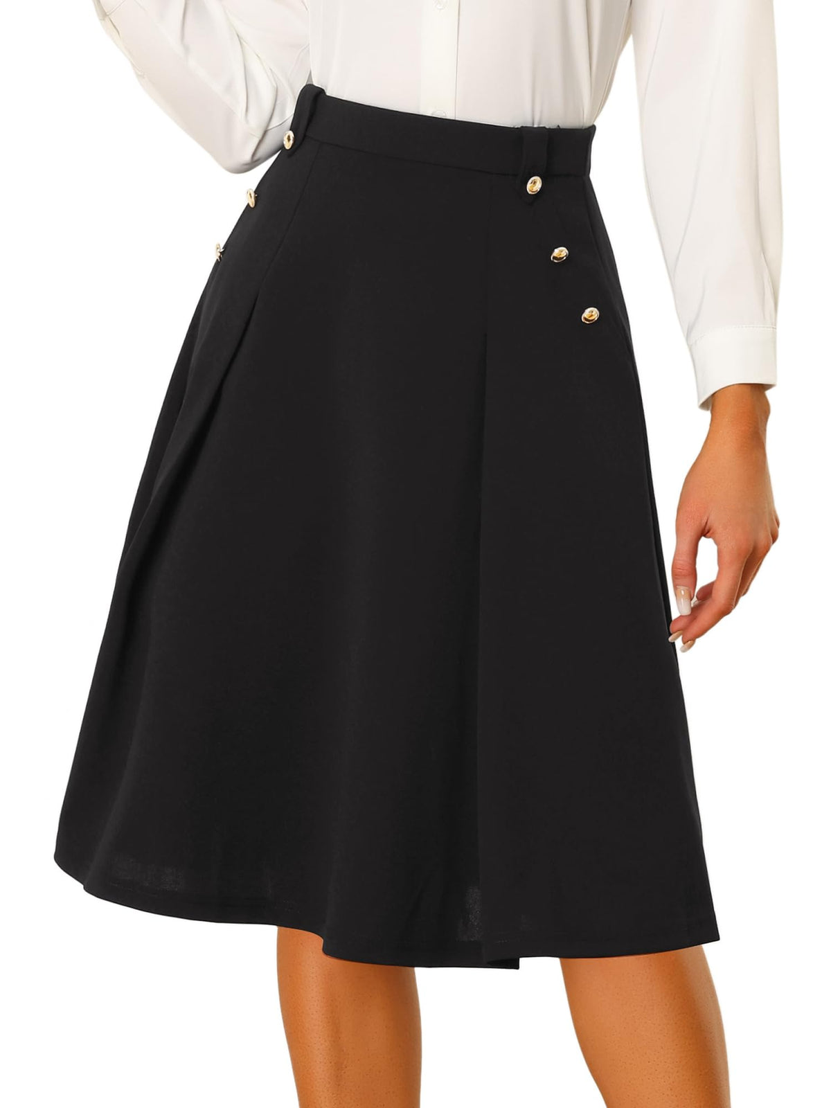 Allegra K Women Vintage High Waist A-Line Pleated Midi Business Skirt