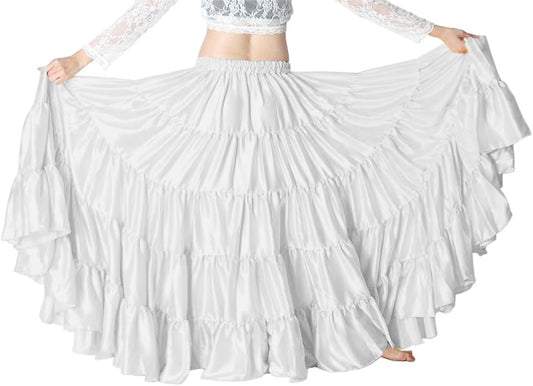 Indian Trendy Women's Satin 12 Yard 5 Tiered Gypsy Belly Dance Skirt Flamenco
