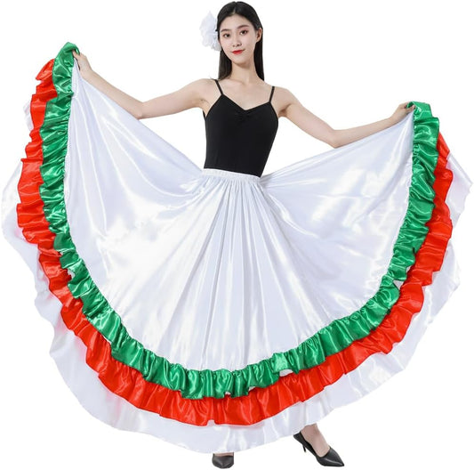 Adult Ruffles Black Red Green Maxi Long Dance Skirt