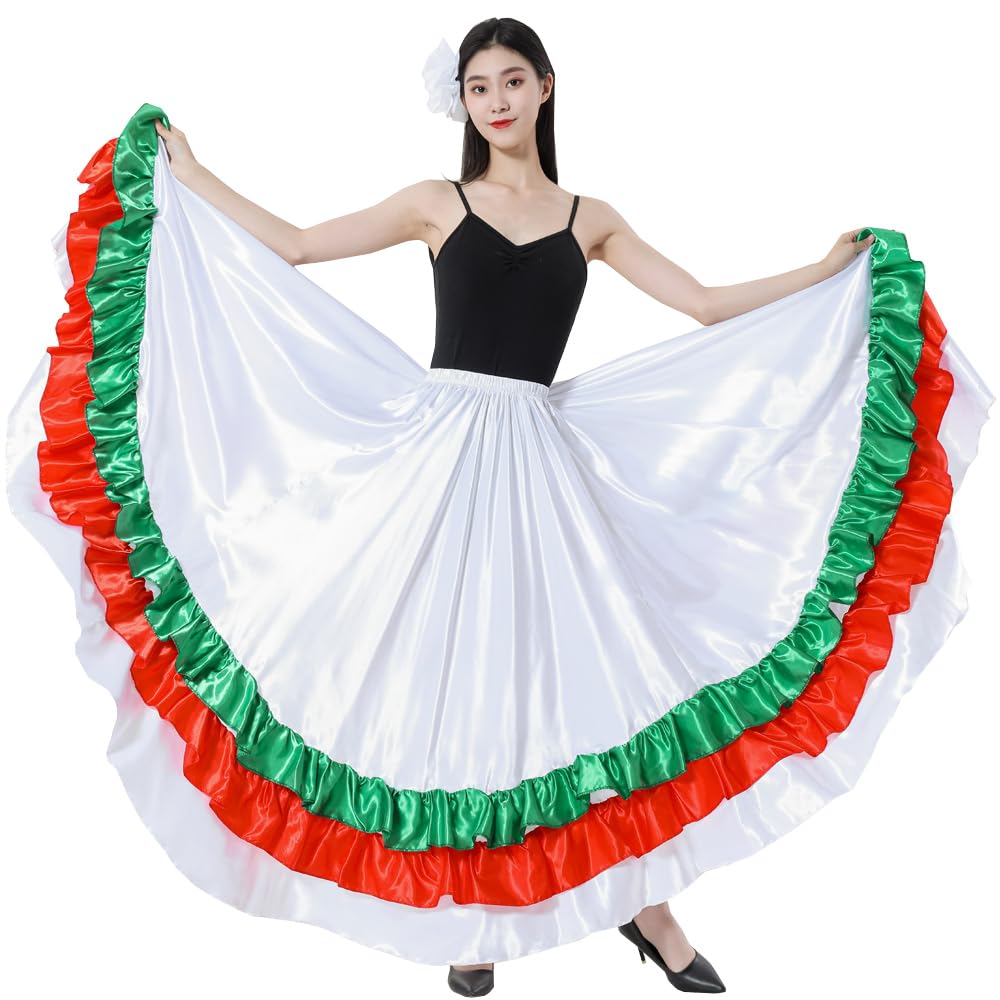 Adult Ruffles Black Red Green Maxi Long Dance Skirt