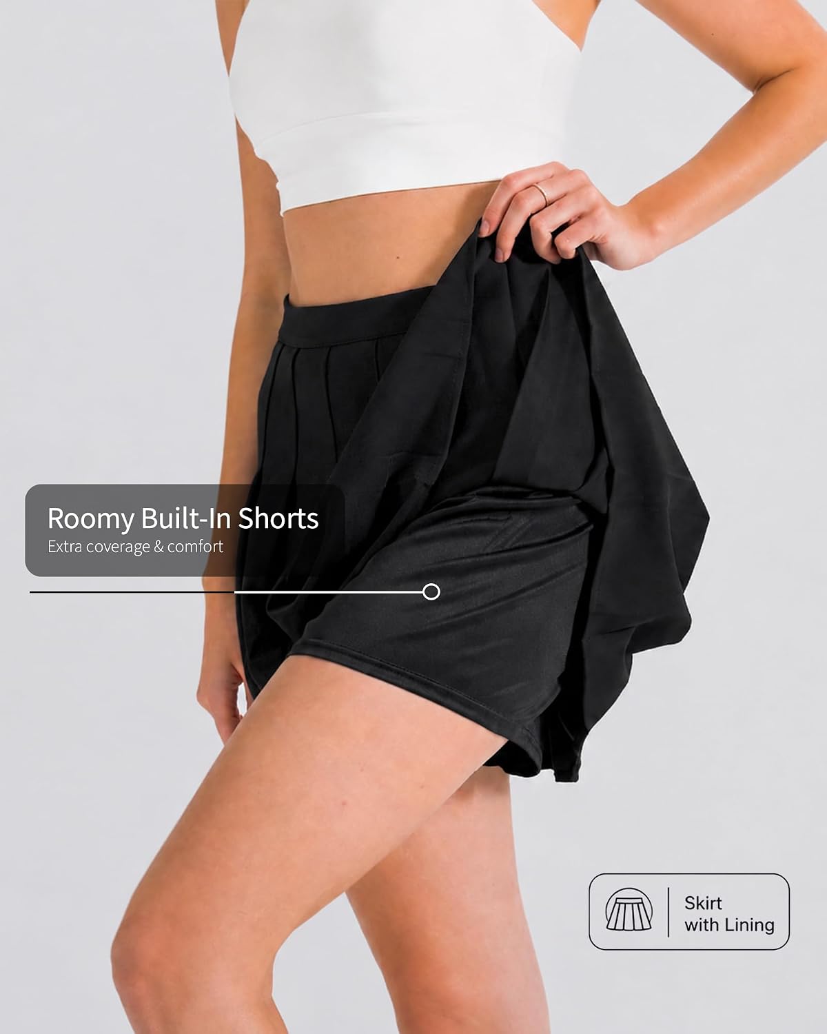 SCKTOO Women's High Waist A-Line Pleated Tennis Mini Skirt Built-In Shorts