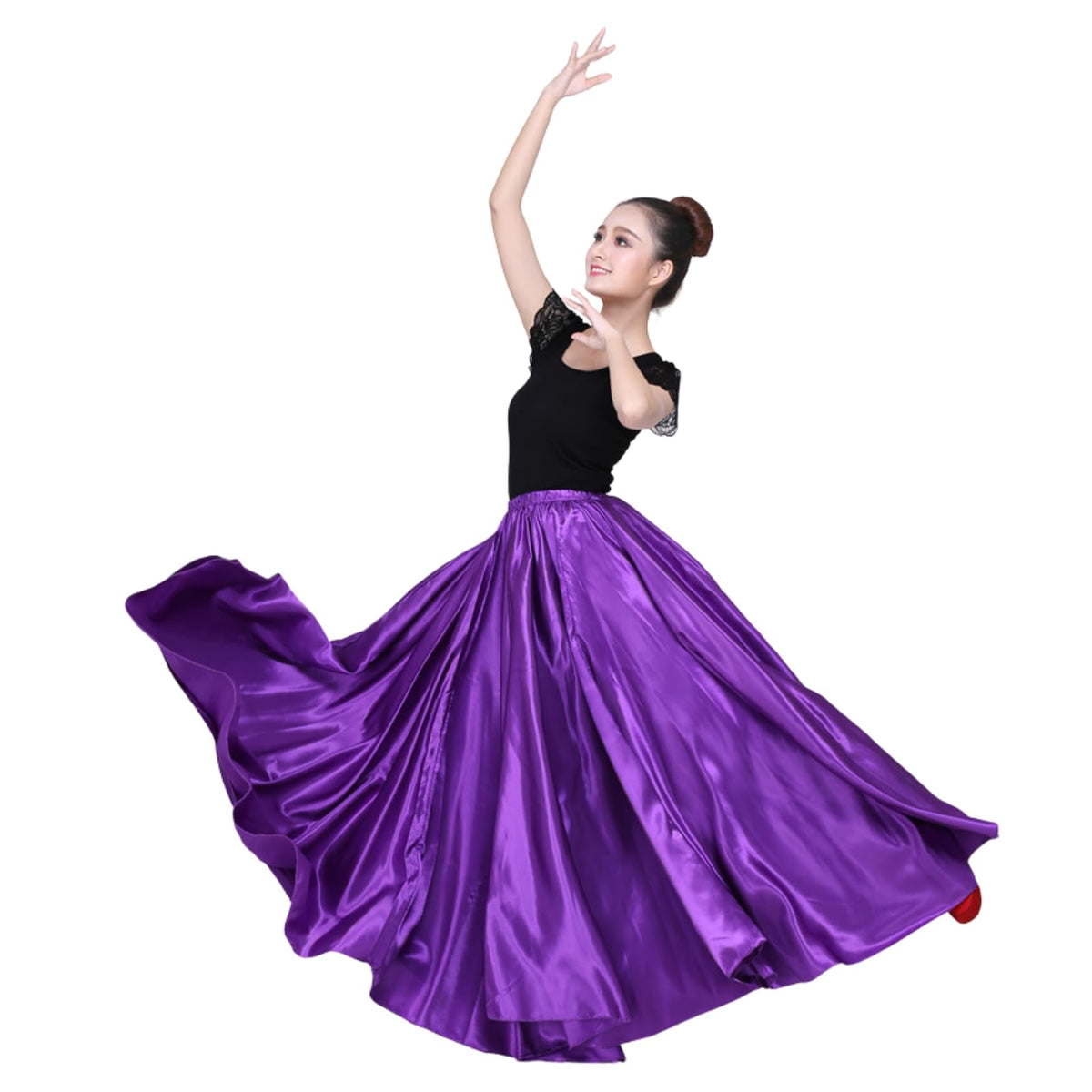 Dance Skirts for Women Satin Full Circle Ankle Length Swing Long Skirt Women Maxi Shiny Skirt for Party Costume Belly Dance