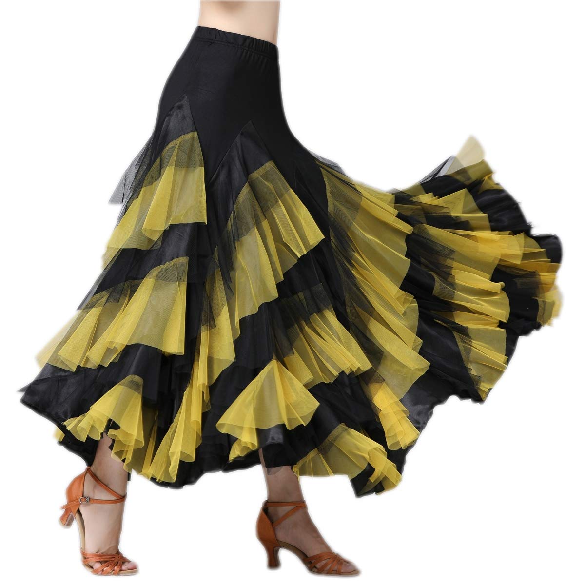 CISMARK Elegant Ballroom Latin Dance Party Long Swing Tiered Skirt for Women