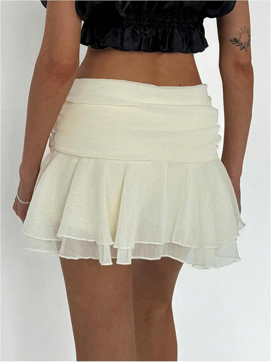 MakeMeChic Women's Mini Skirt Tiered Layer Ruffle Flared Rave Party Skirt