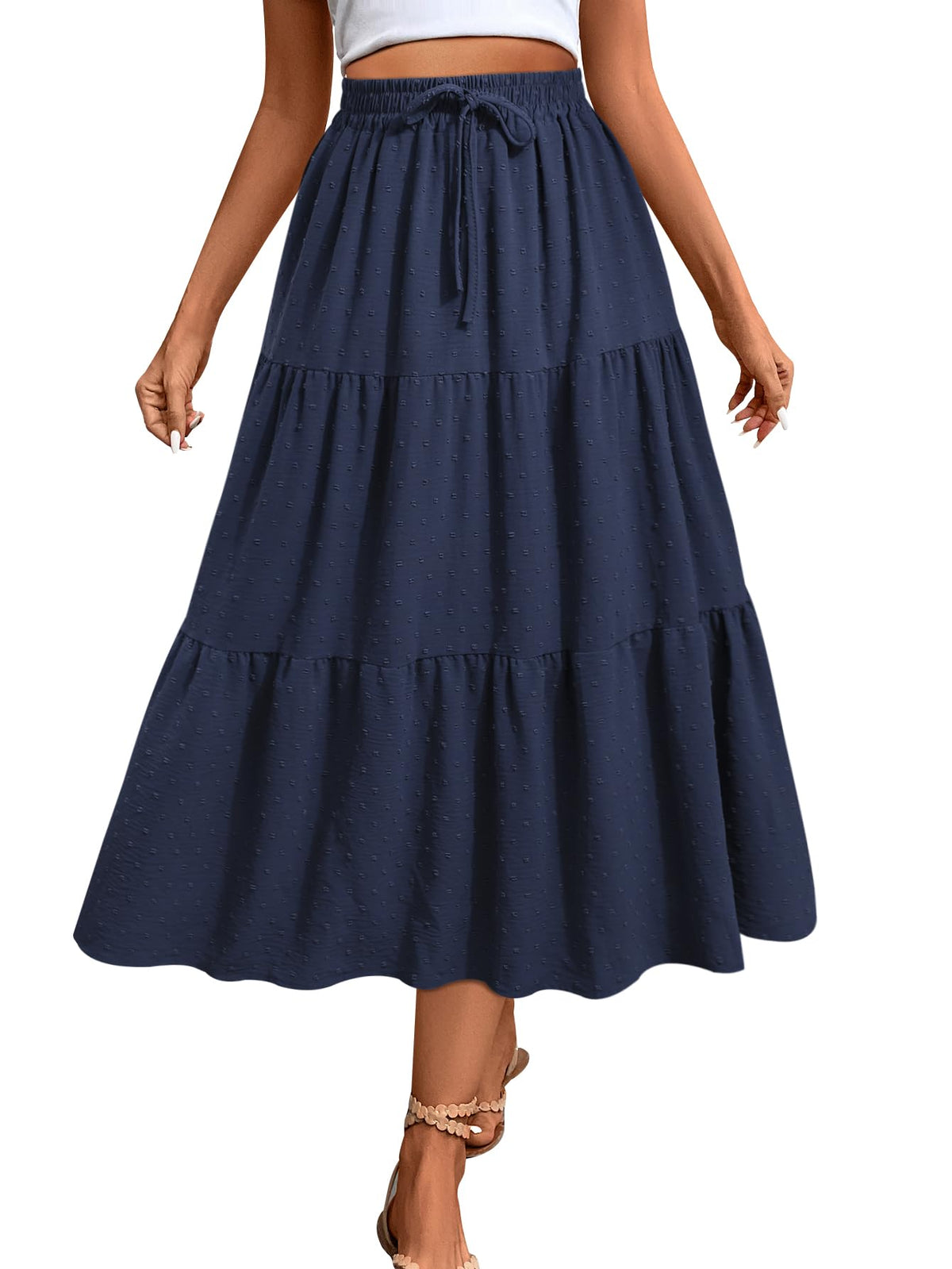SEAFORM Women's Polka Dot Midi Skirt Flowy High Waisted Casual Skirts