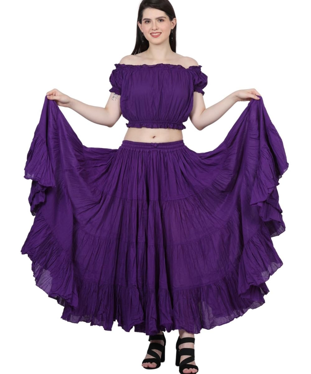 Wevez® Women's Plus Size Maxi Skirt Gypsy 25 Yard Long Flowy Solid Color Cotton Renaissance Skirt