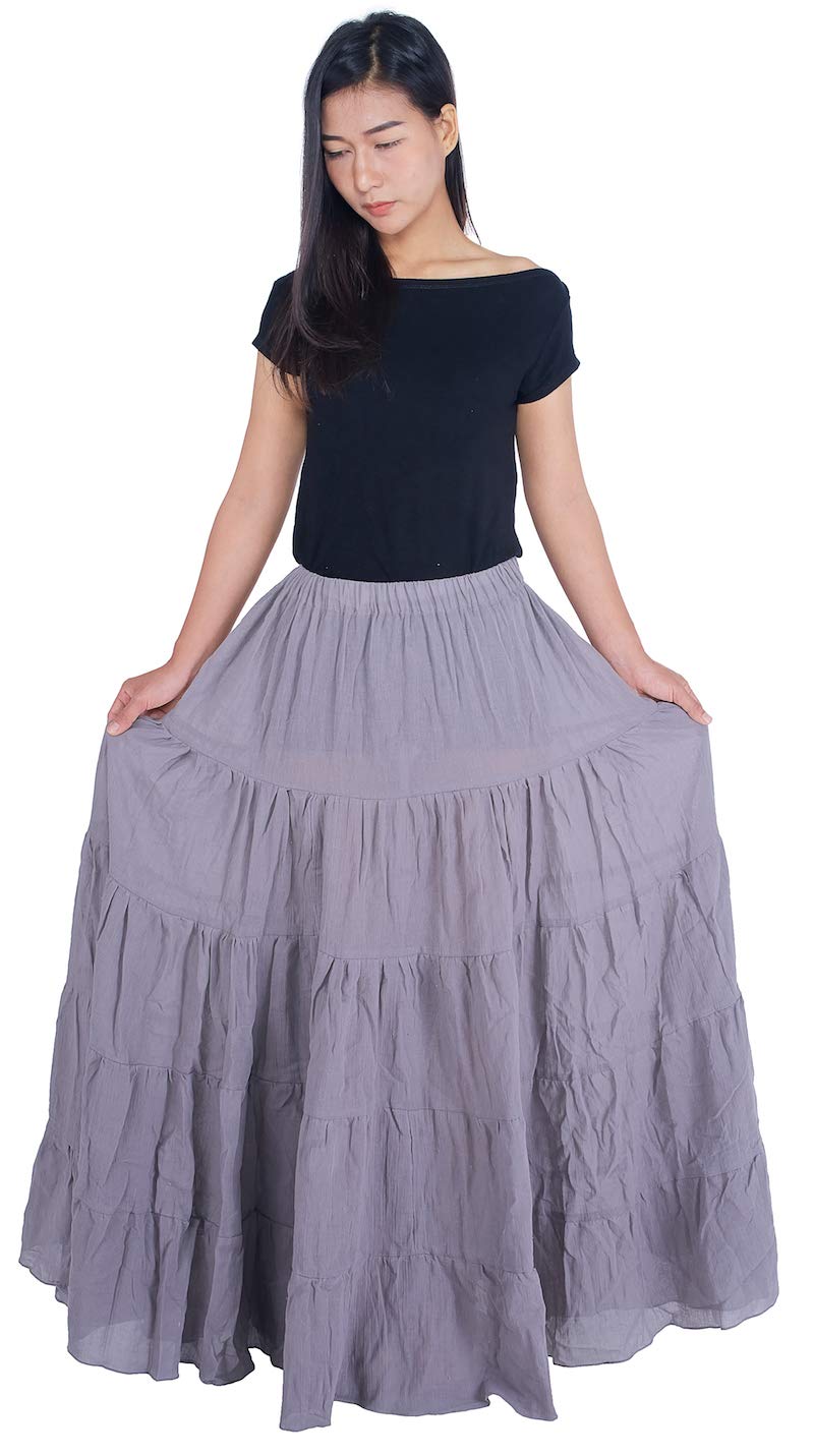 Lannaclothesdesign Women's Cotton Long Ruffle Maxi Skirt
