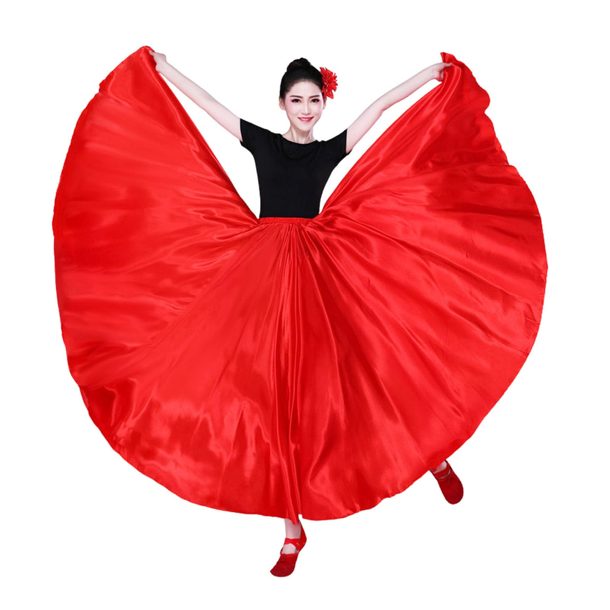 Women Satin Full Circle Ankle Length Swing Long Skirt Belly Dance Costume for Stage Performance
