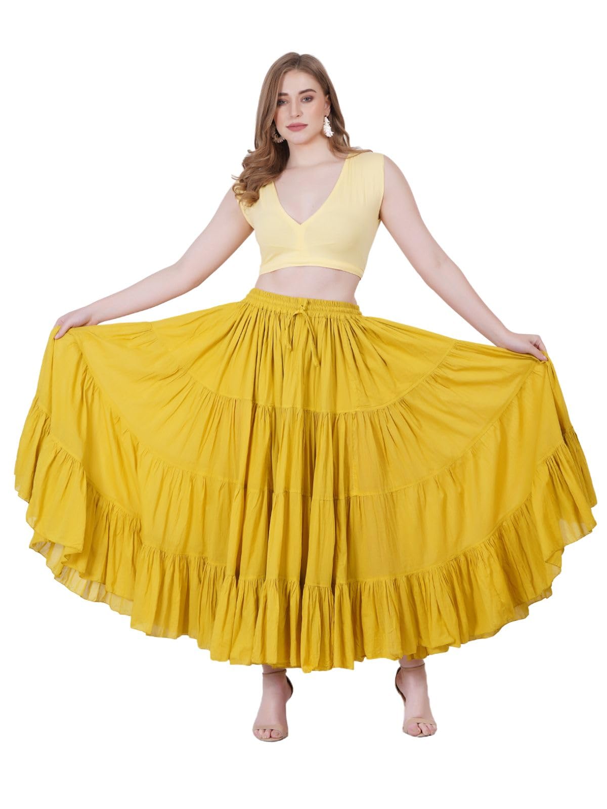 Wevez® Women's Plus Size Maxi Skirt Gypsy 25 Yard Long Flowy Solid Color Cotton Renaissance Skirt