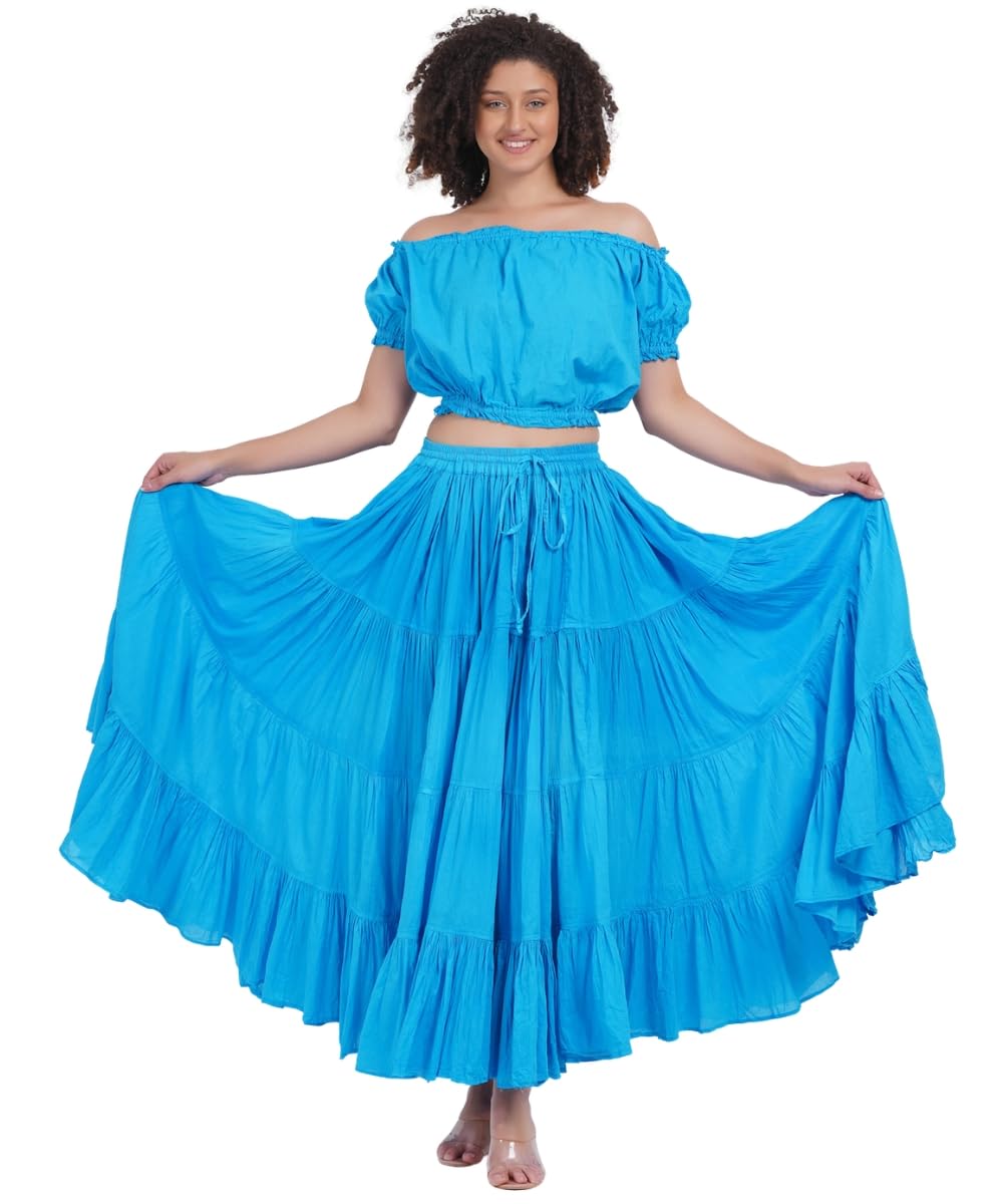 Wevez® Women's Plus Size Maxi Skirt Gypsy 25 Yard Long Flowy Solid Color Cotton Renaissance Skirt
