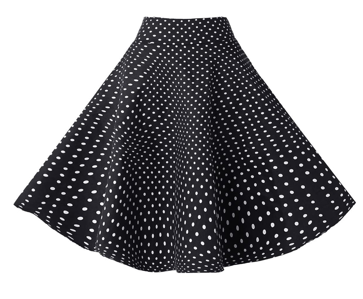 BI.TENCON Women Vintage Skirt Smock Waist Rockabilly Swing Casual Party Skirts