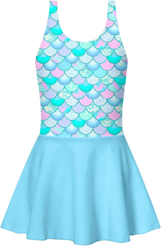 Yousie Girls One Piece Swimsuit with Skirt Bathing Suit Swim Dress 5-9Y