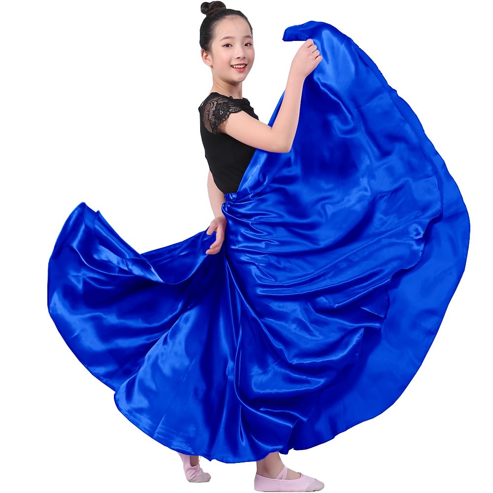Girls Satin Full Dancing Circle Long Flowy Dance Skirt