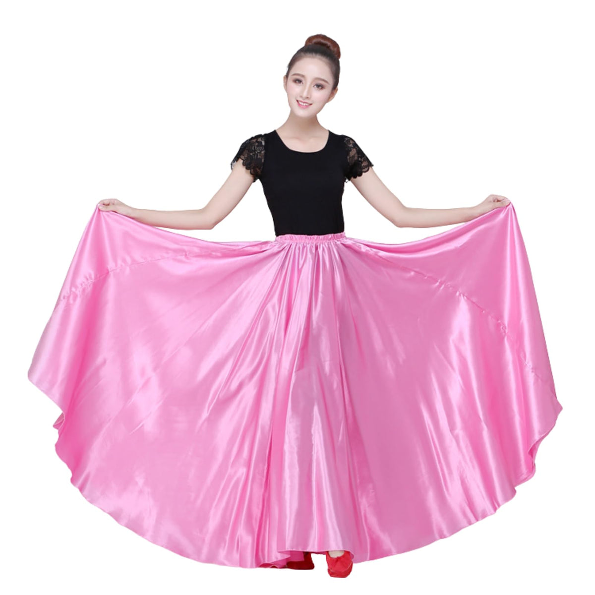 Dance Skirts for Women Satin Full Circle Ankle Length Swing Long Skirt Women Maxi Shiny Skirt for Party Costume Belly Dance