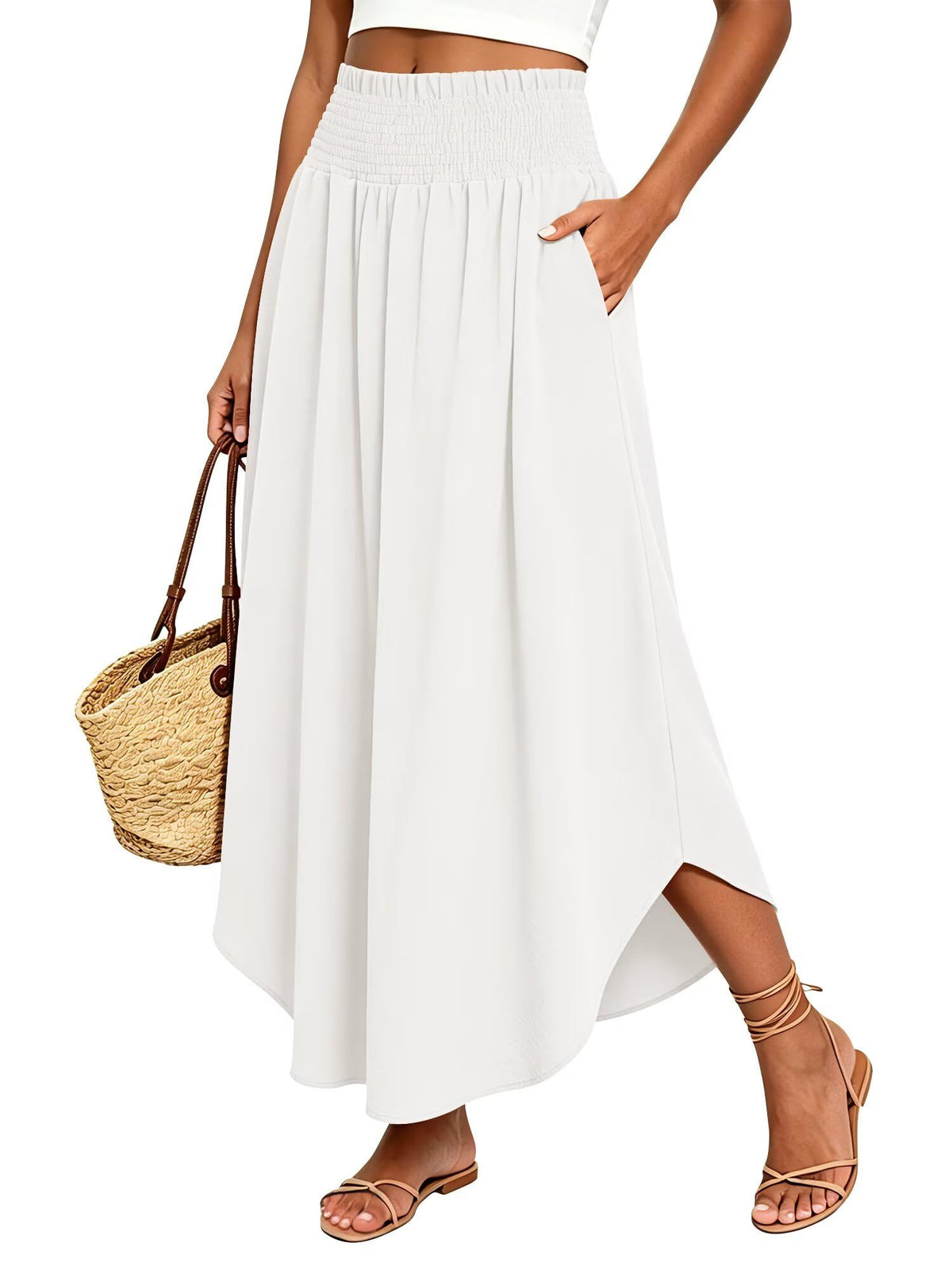 StunShow Women's Maxi Skirts Boho High Waisted Flowy A Line Pleated Beach Long Skirt with Pockets(S-XXL)