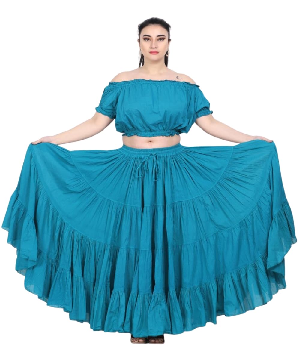 Wevez® Women's Plus Size Maxi Skirt Gypsy 25 Yard Long Flowy Solid Color Cotton Renaissance Skirt