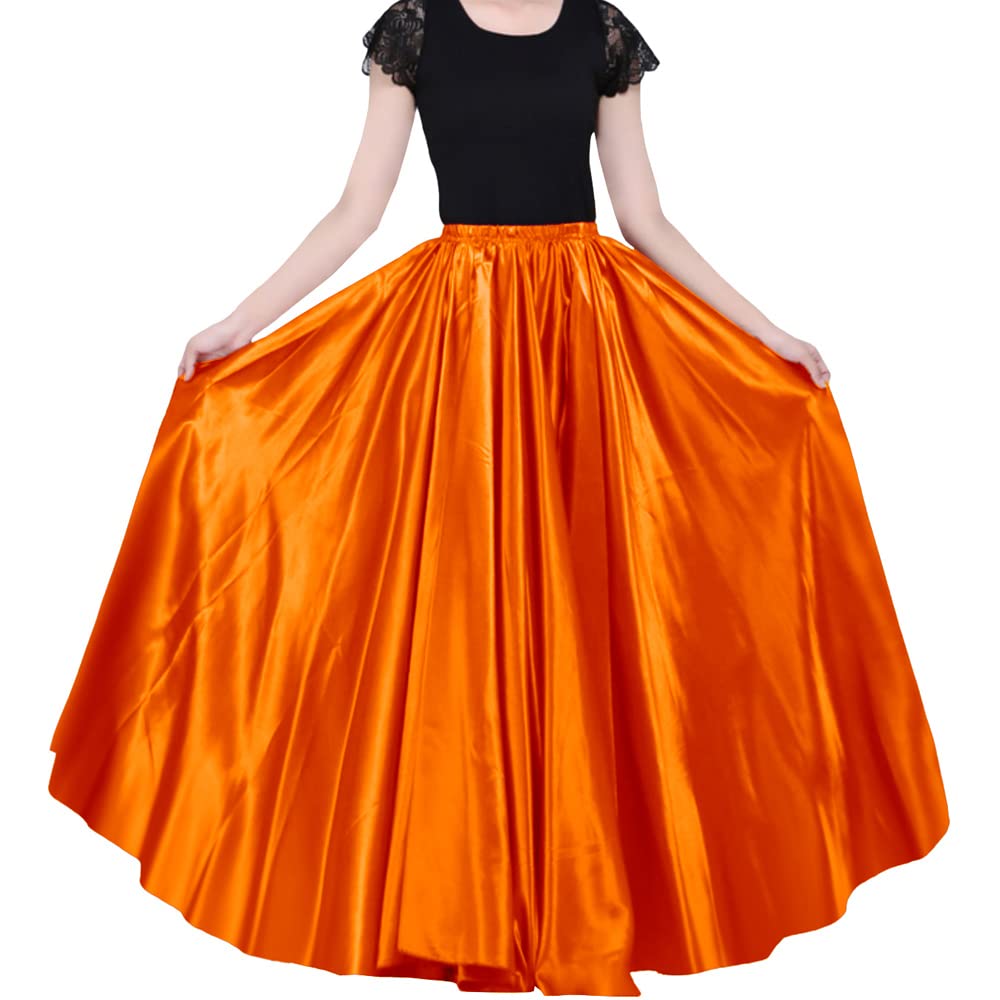 Ladies 90cm Satin Maxi Midi Skirt Long Dress Elastic Waist for Belly Dance Princess Party Cosplay Costume
