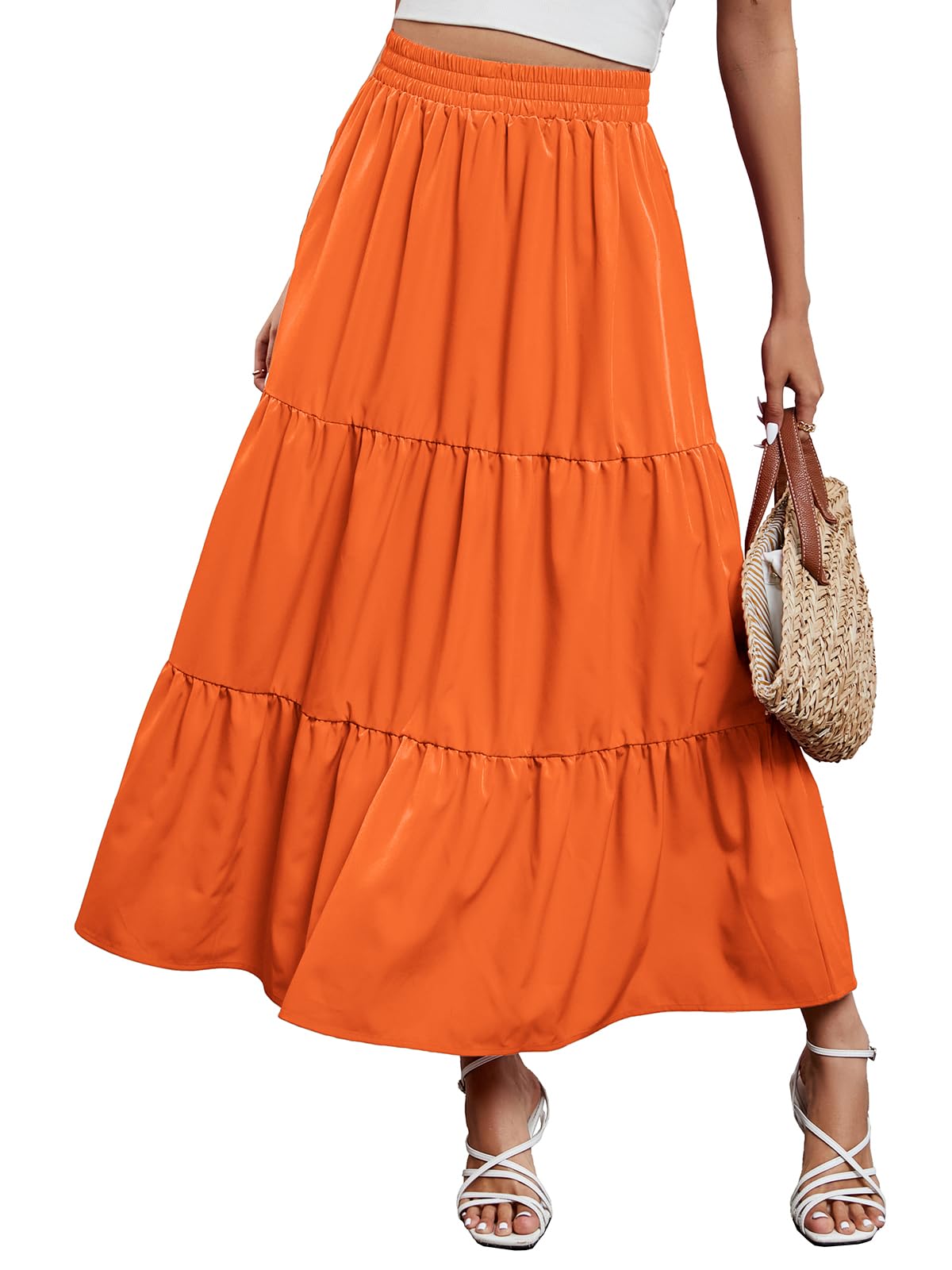 Arolina Maxi Skirts for Women Summer Boho Flowy Tiered Long Beach Skirt