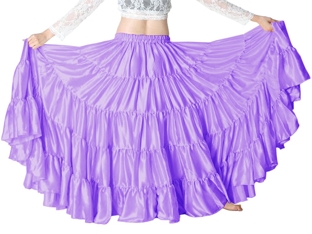 Indian Trendy Women's Satin 12 Yard 5 Tiered Gypsy Belly Dance Skirt Flamenco