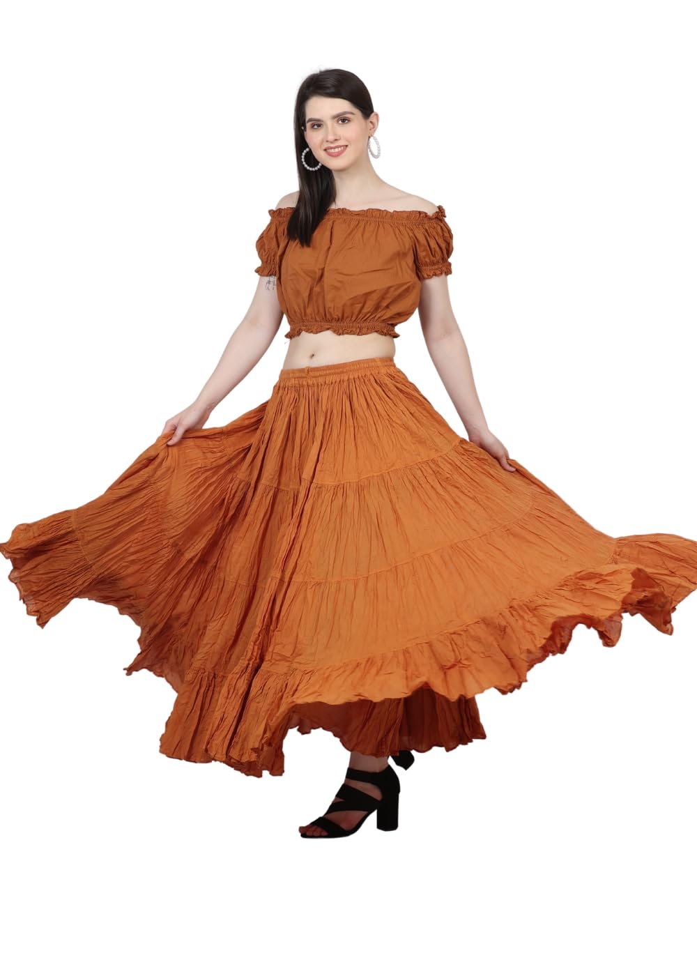 Wevez Women’s 40 Inch Cotton Full Circle Elastic Waist Tribal Fusion Belly Dance A Line Plus Size Maxi Skirt