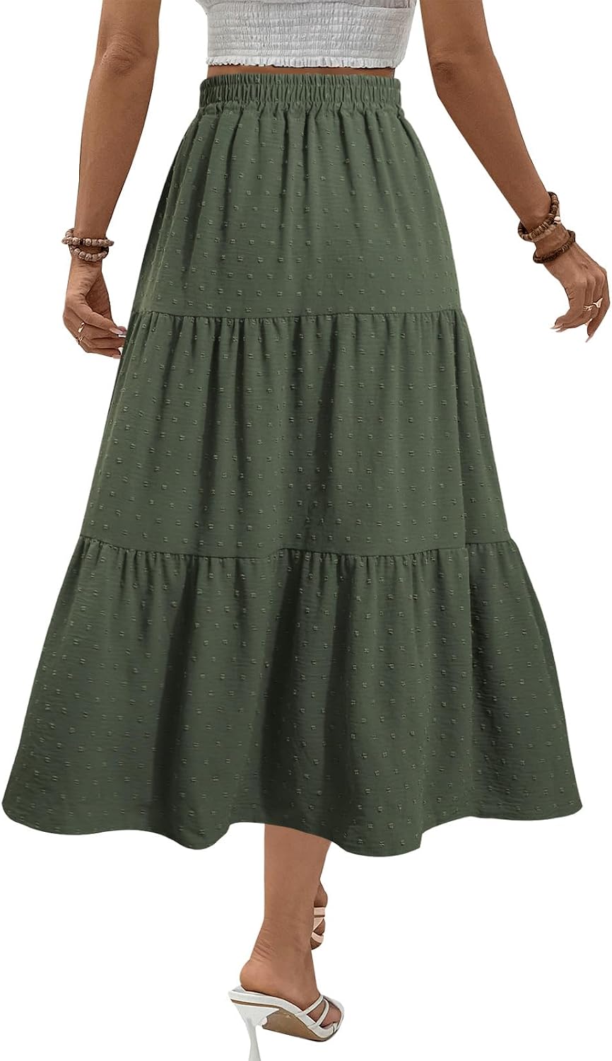 SEAFORM Women's Polka Dot Midi Skirt Flowy High Waisted Casual Skirts