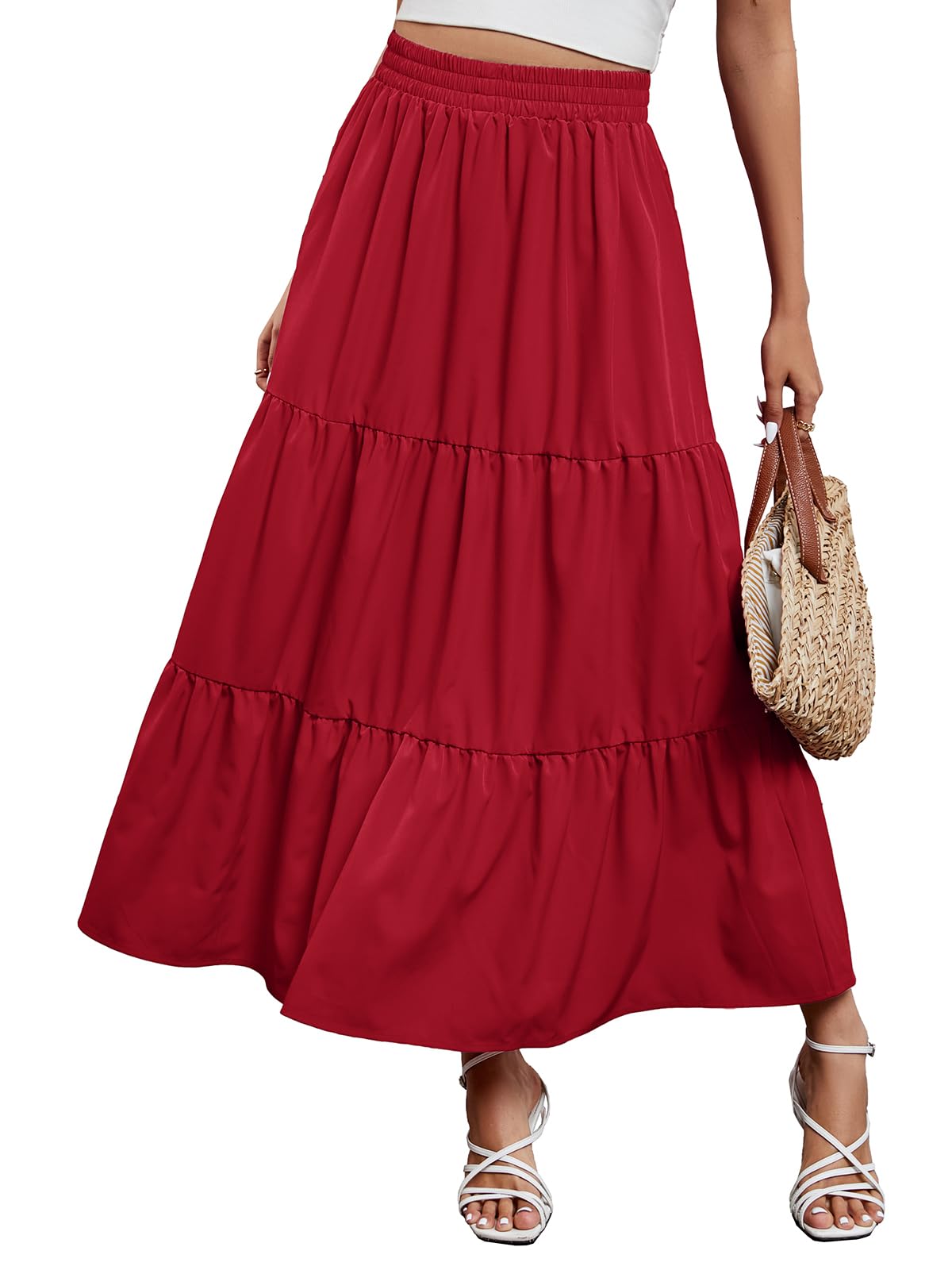 Arolina Maxi Skirts for Women Summer Boho Flowy Tiered Long Beach Skirt