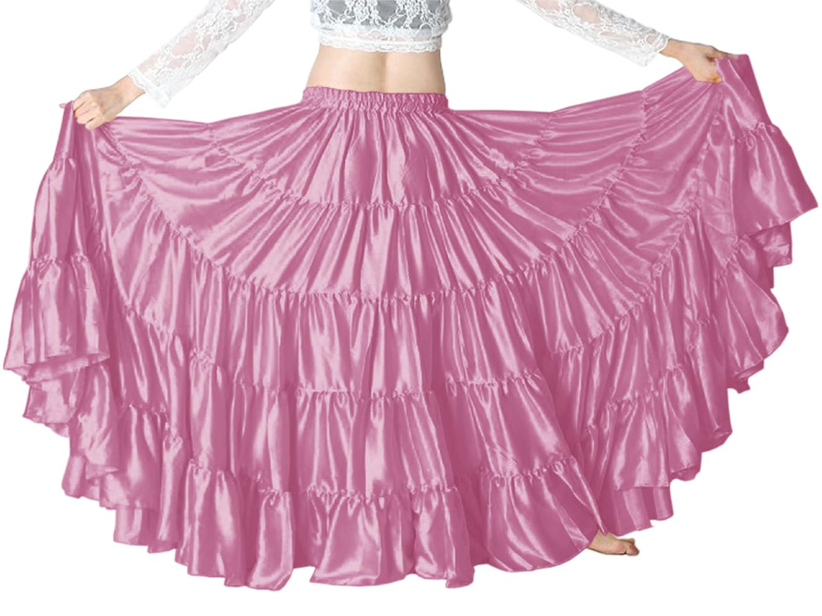 Indian Trendy Women's Satin 12 Yard 5 Tiered Gypsy Belly Dance Skirt Flamenco