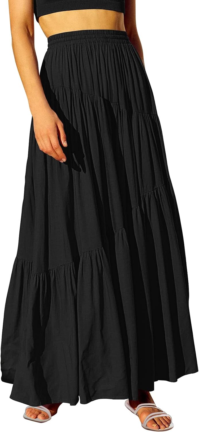 ANRABESS Women’s Summer Boho Flowy Maxi Skirts with Pockets
