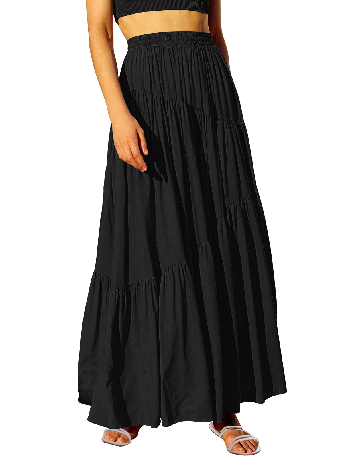 ANRABESS Women’s Summer Boho Flowy Maxi Skirts with Pockets