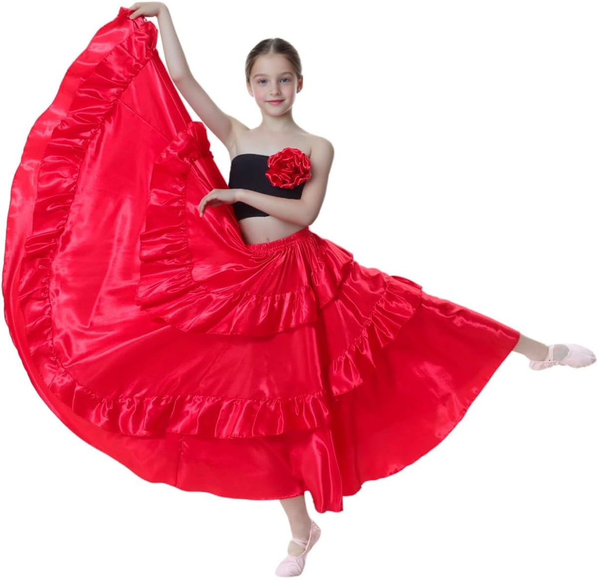 Double Ruffle Long Full Maxi Dance Skirt for Girls 8-12 Years