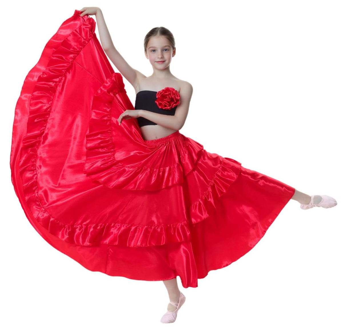 Double Ruffle Long Full Maxi Dance Skirt for Girls 8-12 Years