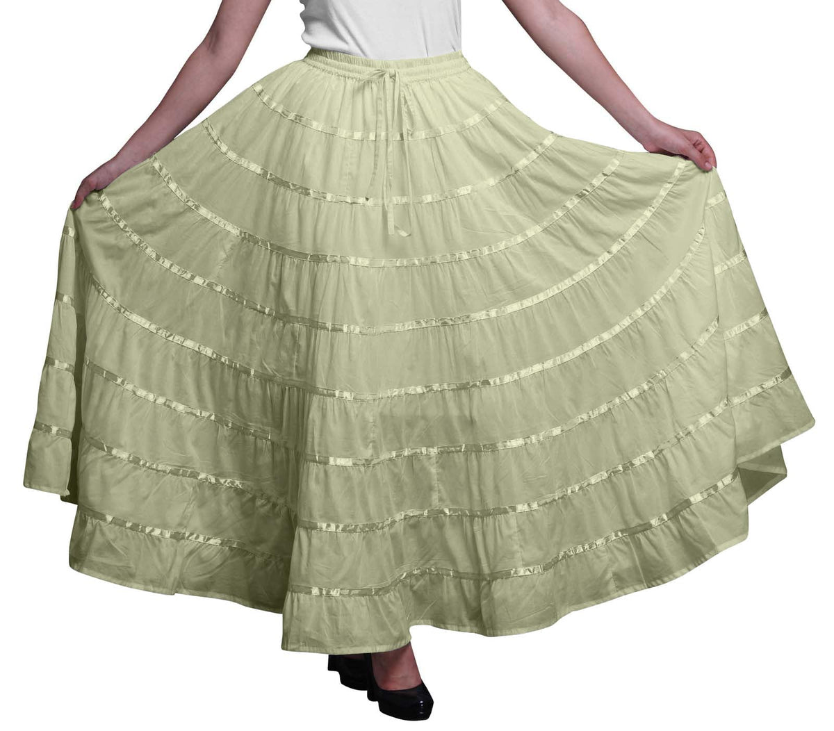 Solid Long Maxi Cotton Beach Wear Skirt for Women Elastic Waist Skirt Summer Wear