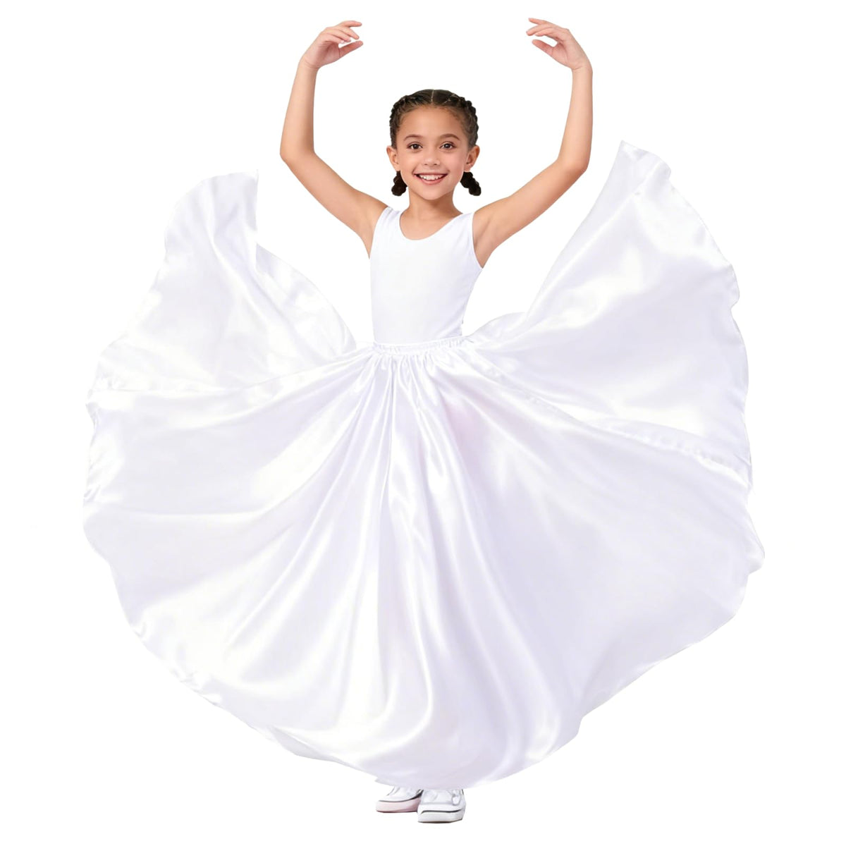 Girls Satin Ankle Length Swing Dance Full Circle Dance Skirt