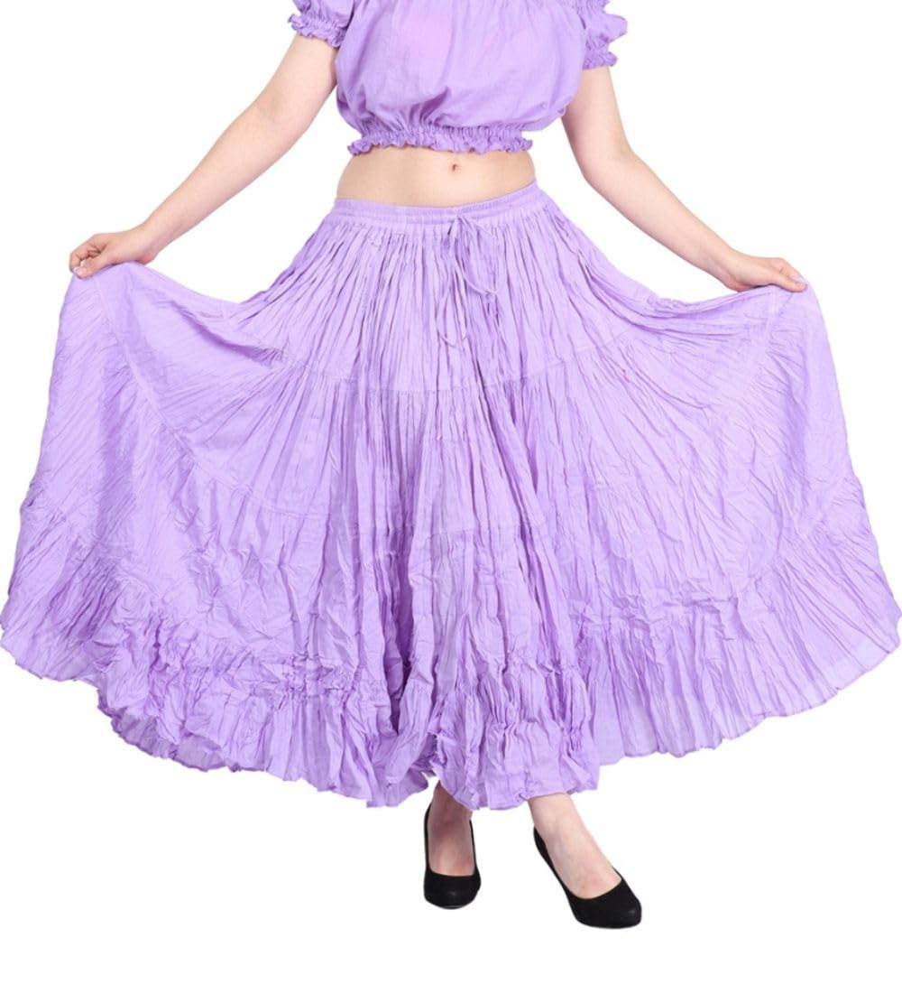 Wevez Women’s 40 Inch Cotton Full Circle Elastic Waist Tribal Fusion Belly Dance A Line Plus Size Maxi Skirt
