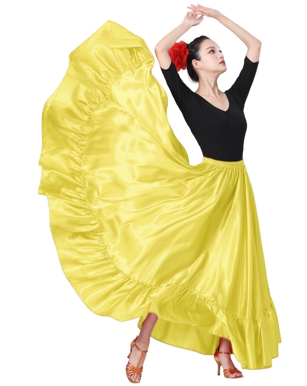 SANCAN Ruffle Long Full Folklorico Mexican Bomba y Plena Dance Skirt for Women